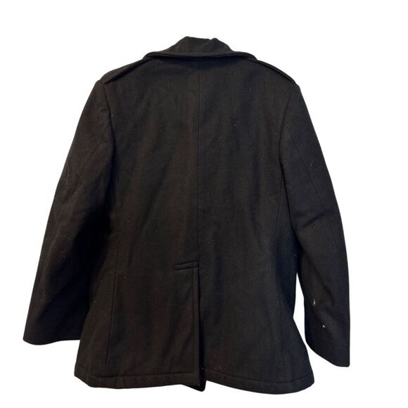 Men's Black Wool Pea Coat Size 12R Double-Breasted US Navy Style - Picture 2 of 5